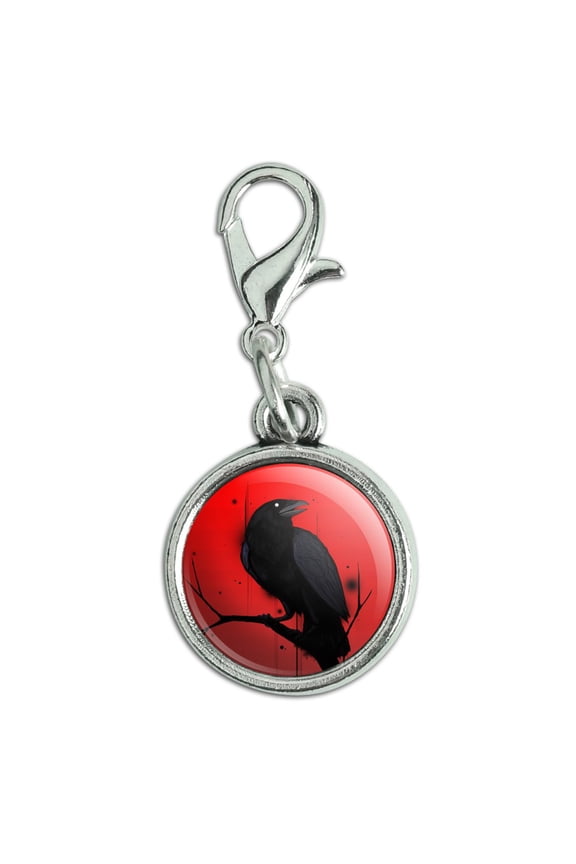 Crow on Branch Antiqued Bracelet Pendant Zipper Pull Charm with Lobster Clasp