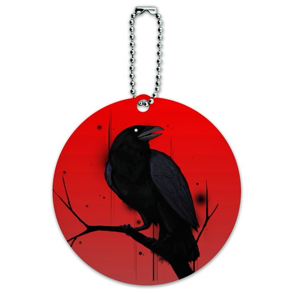Crow on Branch Round Luggage ID Tag Card Suitcase Carry-On