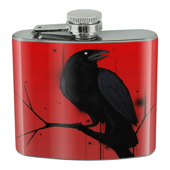 Crow on Branch Stainless Steel 5oz Hip Drink Kidney Flask