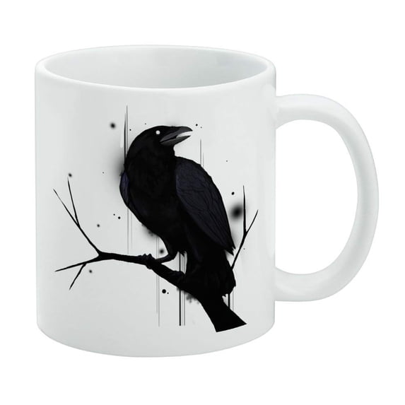 Crow on Branch White Mug