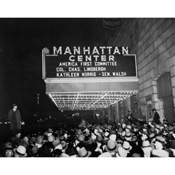 Crowd Beneath Manhattan Center Marquee For 'America First Committee'. April 4 History (36 x 24)