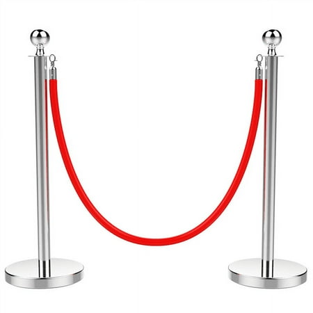 Crowd Control Barrier Stanchion Post Pole Queue Line Retractable Belt, Silver
