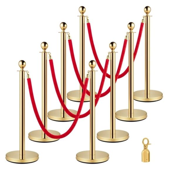 Crowd Control Stanchions 8-Piece Set with Velvet Ropes - Gold - 201 Stainless Steel Queue Posts for Events, Restaurants, Casinos, Museums