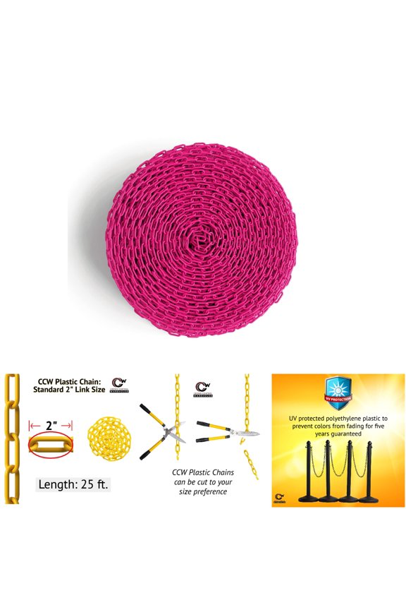 CCW-05-011-00051 2-Inch Magenta Chain Safety Barrier for Crowd Control, 25 Foot Long