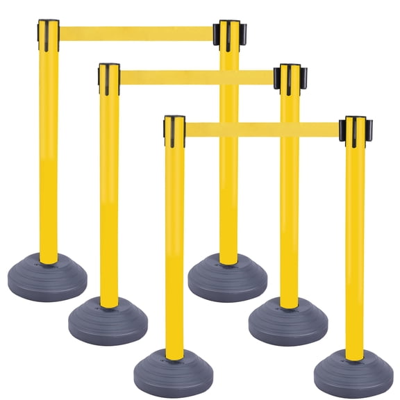Crowd Management Stanchions 6 Pack, 10ft Retractable Belt Barriers with Water Base, Heavy Duty for Events, Retail, and Public Areas, Yellow