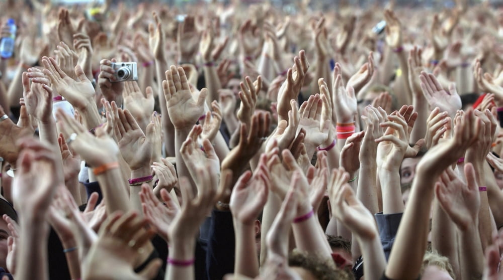 Crowd Of Music Fans Waving Their Hands Canvas Art - Timothy Allen Design Pics (40 x 22)
