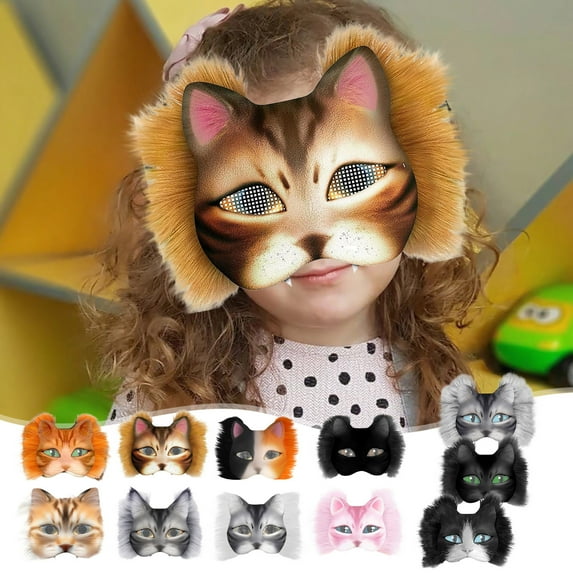 Crowd-Pleaser DIY Cat Face Mask Kit - Blank Cat Mask with Soft Fabric & Durable Plastic Mesh, Easy-Assemble Craft Kit for Halloween, Cosplay, Costume Contests & Holiday Decorations, 6.69*7.48in, B