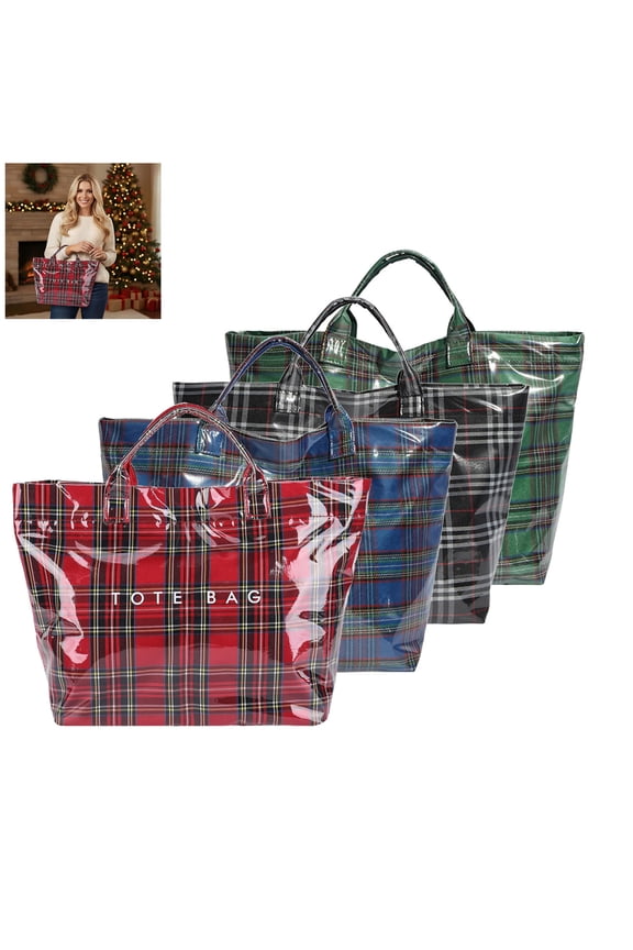 Crowd-Pleaser Plaid Waterproof Tyvek Tote Bag - Letters Print Reusable Handbag, Lightweight Tear-Resistant Shopping Bag, Spacious Interior for Christmas Gift & Daily Use, Easy-Clean Design, Black