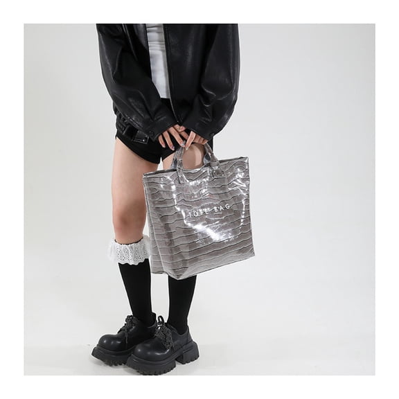 Crowd-Pleaser Plaid Waterproof Tyvek Tote Bag - Letters Print Reusable Handbag, Lightweight Tear-Resistant Shopping Bag, Spacious Interior for Christmas Gift & Daily Use, Easy-Clean Design, T