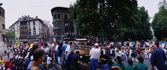 Crowd at Festival of San Fermin running of the bulls Pamplona Navarre Spain Canvas Art - Panoramic Images (30 x 13)