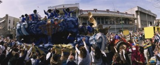 Crowd of people cheering a Mardi Gras Parade New Orleans Louisiana USA Canvas Art - Panoramic Images (30 x 13)