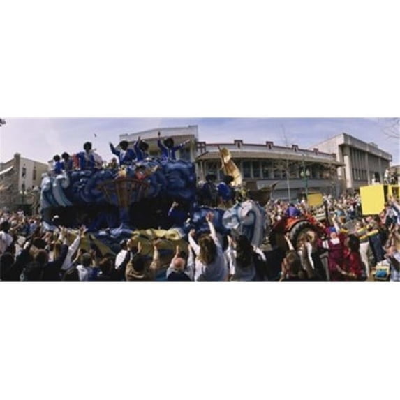 Crowd of people cheering a Mardi Gras Parade, New Orleans, Louisiana, USA Poster Print (30 x 13)