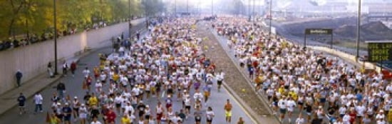 Crowd running in a marathon Chicago Marathon Chicago Illinois USA Canvas Art - Panoramic Images (36 x 12)