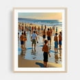 thumbnail image 1 of Crowded Beach Walk - India Illustration Beach Coastal Sunset Summer Seascape Waves Ocean Oak Framed Wall Art Print 12 x 16 inches, 1 of 12