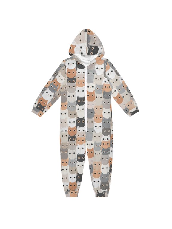 Crowded Kitty Cats One Piece Pajamas Soft Jumpsuit Cozy Sleep and Play Romper Zipper and Pockets 7T-8T