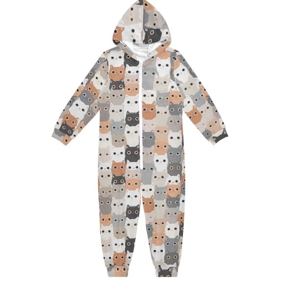 Crowded Kitty Cats One Piece Pajamas Soft Jumpsuit Cozy Sleep and Play Romper Zipper and Pockets 9Y-11Y