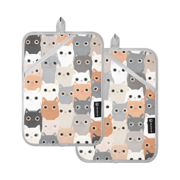 Crowded Kitty Cats Pot Holder Set 2 Piece Non-Slip Oven Hot Pads Heat Resistant Durable 7x9.8in