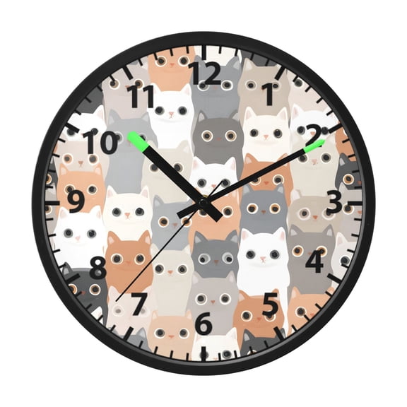 Crowded Kitty Cats Wall Clock 12 Inch Voice Activated Night Light Silent Non Ticking