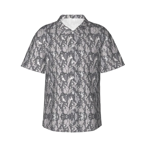 Crowded Penguins Hawaiian Shirts For Men, Summer Short-Sleeve Relaxed-Fit Button-Down Shirts Small