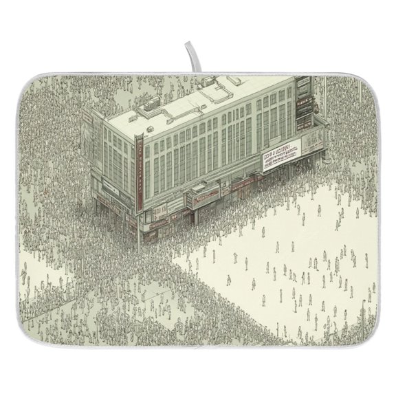 Crowded Urban Scene Dish Drying Mat for Kitchen, Quick Drying Absorbent Soft Durable 16" x 18"