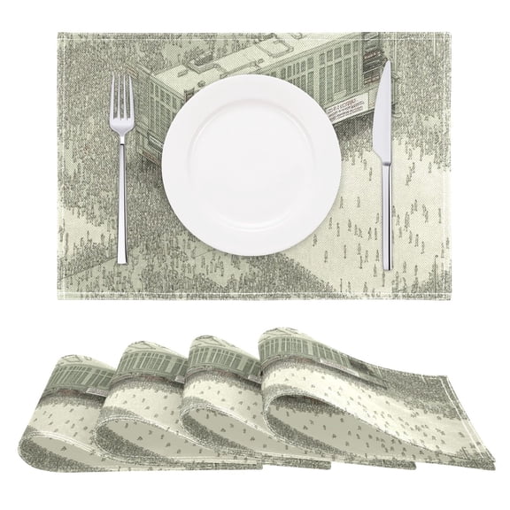 Crowded Urban Scene Reversible Placemat Non Slip Coffee Mat 18x12 Inch for Dining, Kitchen, Coffee