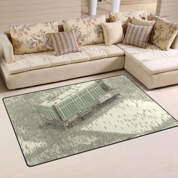 Crowded Urban Scene Soft Polyester Area Rug 31''x20'', Non Slip, Memory Foam, Water Absorbent
