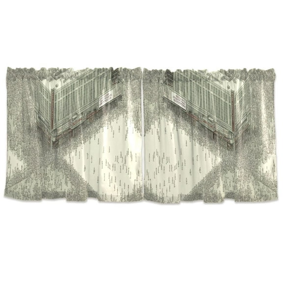 Crowded Urban Scene Tier Curtains for Kitchen 57x36 Inch Semi Sheer Light Filtering Half Window Curtains 2 Panels