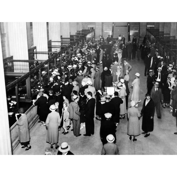Crowds In The Lobby Of A Detroit Bank. New National Bank Opened In Detroit History (36 x 24)