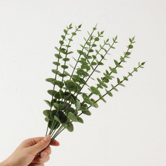 Crowdstage 20 PCS Artificial Ferns for Outdoor Fall Plants 15'' Fake Ferns No Fade Faux Eucalyptus leaf  Ferns for Porch Window Flower Bed Garden