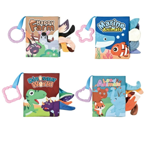 Crowdstage 4 Pack Soft Cloth Books Baby Books Bath Books 6-Pack for Baby Infant Toddler Kids Crinkle Squeaky Washable Chewable Non-Toxic Early Educational Giftable