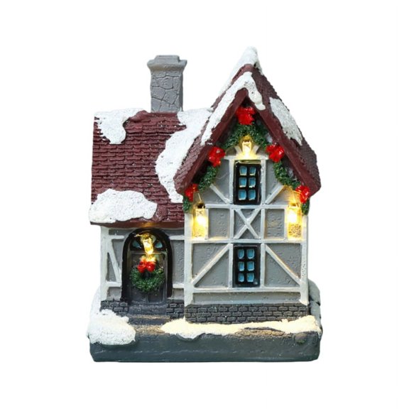 Crowdstage 4'' Resin Christmas Scene Village Snow Covered Houses Town with Warm White LED Light Christmas Ornament,Christmas Gift for your family(Battery Operate)