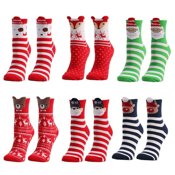 Crowdstage 6 Pairs Womens Girls Christmas Socks Cozy Soft Fluffy Cute Elk Bear Fox Animal Winter Warm Slipper Socks Christmas Stocking Stuff Gifts