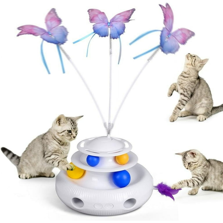 Crowdstage Cat Toys for Indoor Cats Interactive Automatic Cat Toy 3 in 1 Rechargeable USB Powered Cat Feather Toys with Butterfly Cat Track Ball Toys for Cat Kitten Toys Walmart
