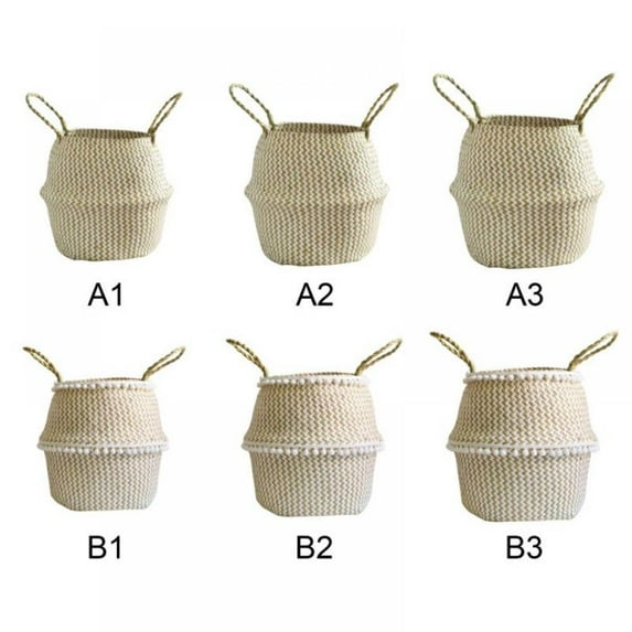 Crowdstage Foldable Handmade Basket Wicker Rattan Seagrass Belly Garden Flower Pot Planter Holder for Storing Cosmetics, Dirty Clothes 22/27/32cm