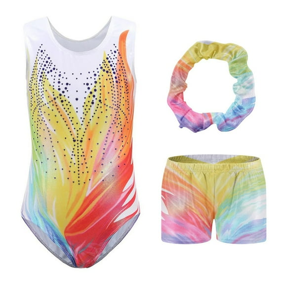 Crowdstage Girls Gymnastics Leotards with Shorts Sparkle Dance Unitards Mermaid Active Biketards 5-12 Years