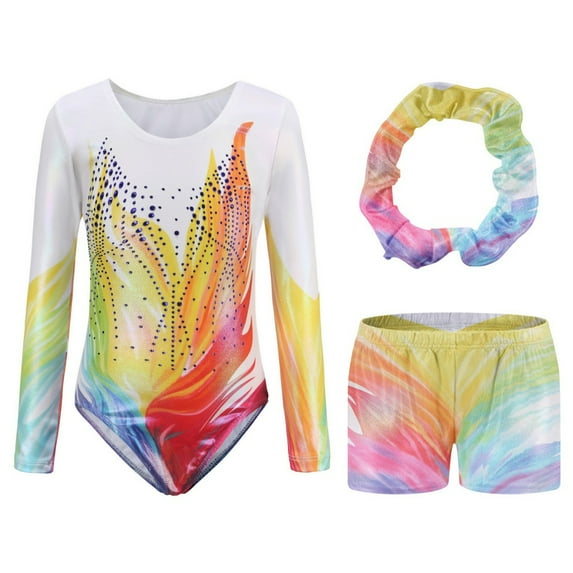 Crowdstage Girls Gymnastics Leotards with Shorts Sparkle Dance Unitards Mermaid Active Biketards 5-12 Years