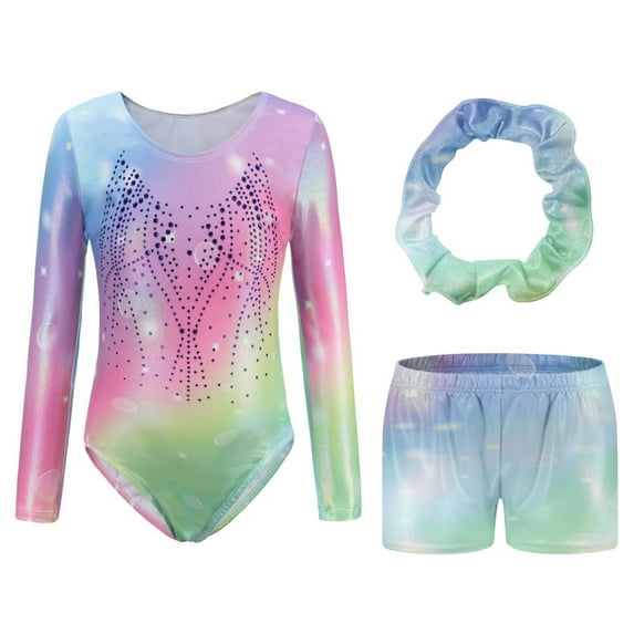 Crowdstage Girls Gymnastics Leotards with Shorts Sparkle Dance Unitards Mermaid Active Biketards 5-12 Years