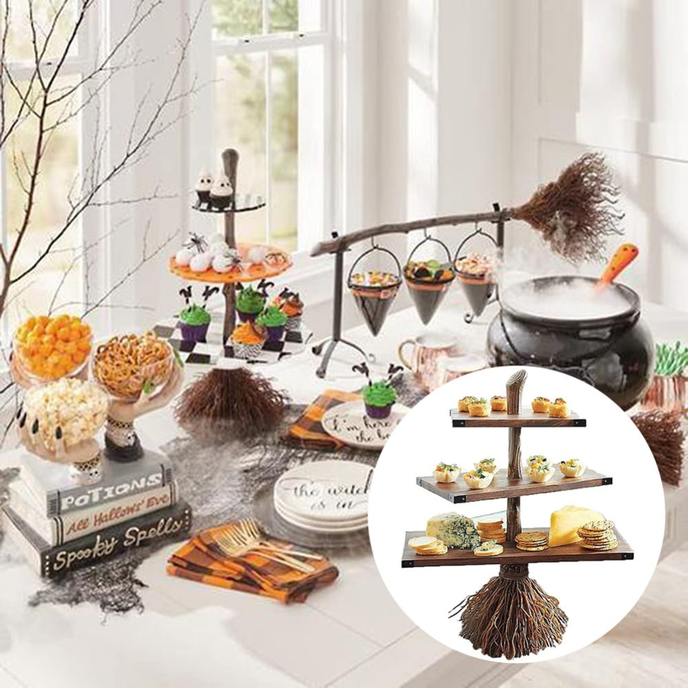 Crowdstage Halloween Broomstick Snack Bowl Stand, Witch Broomstick