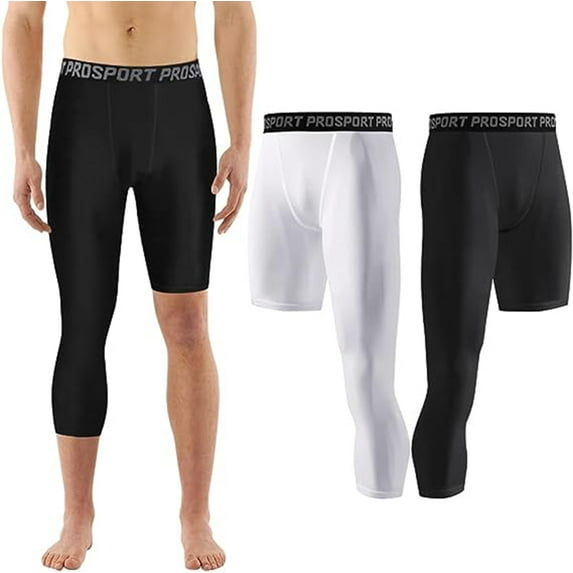 Crowdstage One Leg Compression Tights for Basketball 3/4 Compression Pants Men Capri Leggings Athletic Base Layer 2 Pack