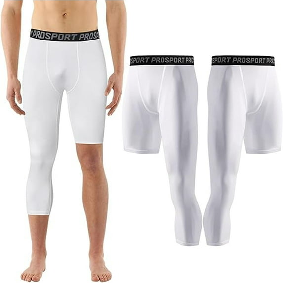 Crowdstage One Leg Compression Tights for Basketball 3/4 Compression Pants Men Capri Leggings Athletic Base Layer 2 Pack