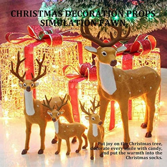 Crowdstage Reindeer Decorations Christmas Deer Decor Holiday Reindeer Figurines Standing Natural Glitter Realistic Festive Ornaments for Tabletop Kitchen Mantle Shelf Desk Office Winter Decor