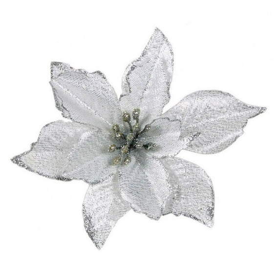 Crowdstage Set of 12 Glitter Poinsettia Christmas Tree Ornaments, Xmas Artificial Flannelette Flowers Home Decorations