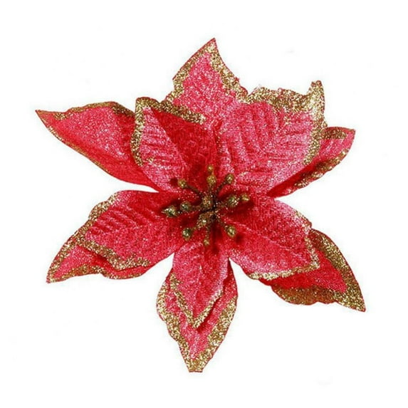 Crowdstage Set of 12 Glitter Poinsettia Christmas Tree Ornaments, Xmas Artificial Flannelette Flowers Home Decorations