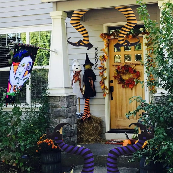 Crowdstage Wicked Witch Legs Decoration – Halloween Witch Legs for Wreath, Yard Stake – Upside Down Witches Legs for Spooky Party, Lawn, Garden – Hidden Funny Witch Décor –1 Pair (16 inches)