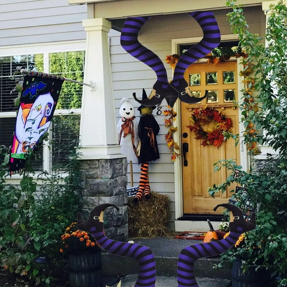 Crowdstage Wicked Witch Legs Decoration – Halloween Witch Legs for Wreath, Yard Stake – Upside Down Witches Legs for Spooky Party, Lawn, Garden – Hidden Funny Witch Décor –1 Pair (16 inches)