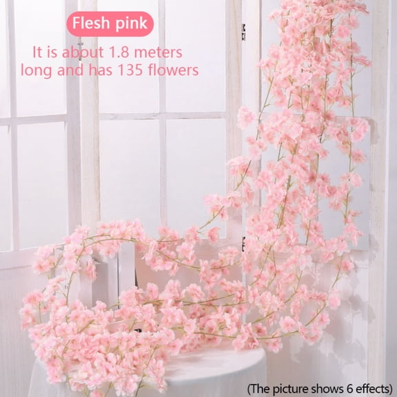 Crowdstage Wisteria Artificial Flowers Garland, 5.9ft 256 Head White Pink Artificial Wisteria Vine Silk Hanging Flower for Home Garden Outdoor Ceremony Wedding Arch Floral Decor