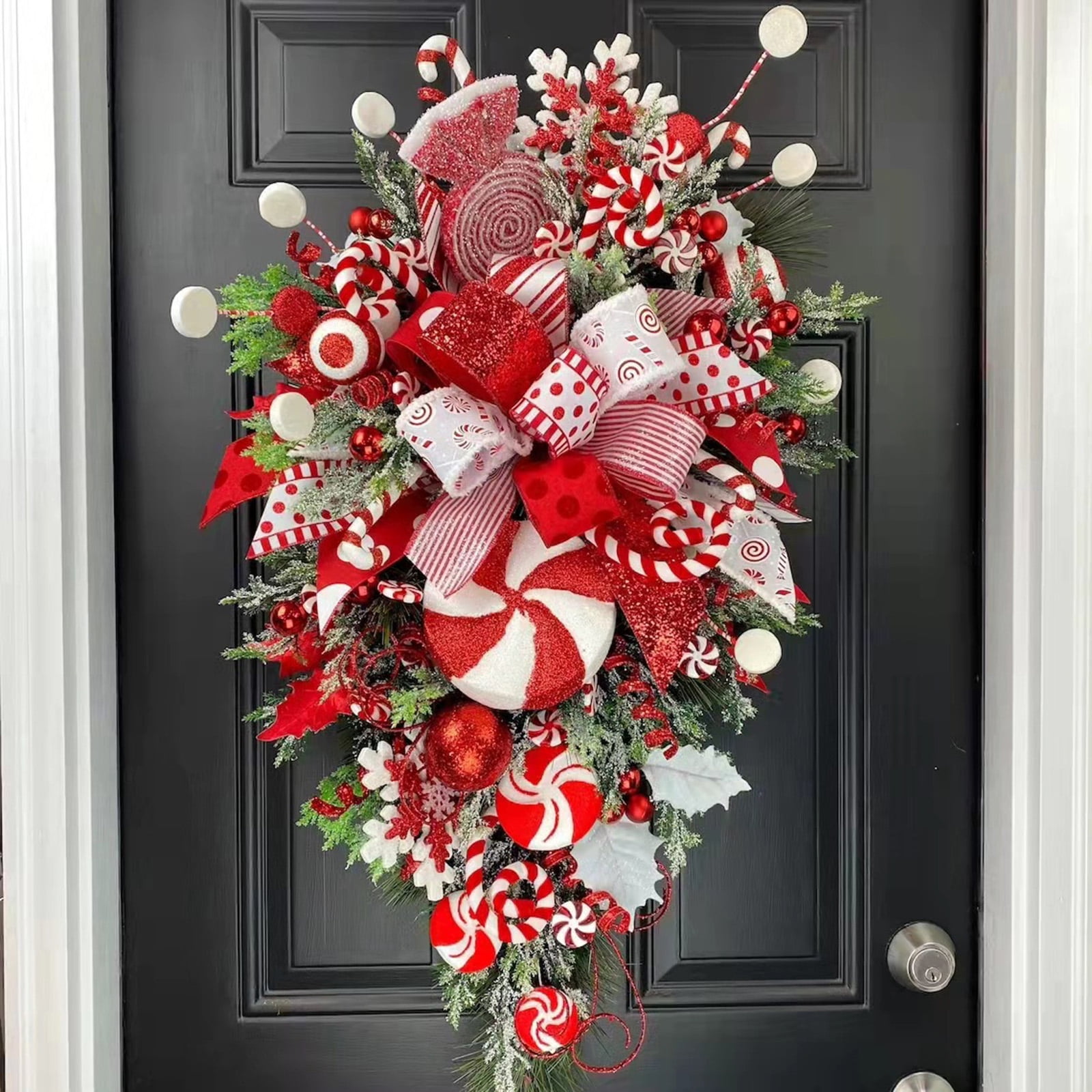 24" Prelit Christmas Teardrop Swag - Cordless Battery LED, Pine Cone & Berry Garland