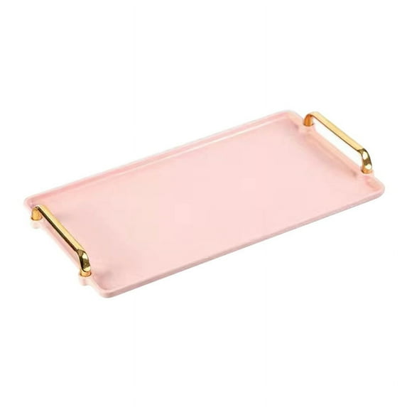 Crowdstar Table Tray Plastic Serving Trays - Modern Rectangular Decorative Tray for Coffee Table Living Room Kitchen Countertop Bathroom - Food Tray for Eating Breakfast with Gold Handles