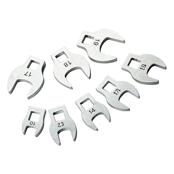 Crowfoot Wrench Head Set 3/8 Drive Open End Wrench Heads, 8 Piece Metal Metric Service Set for Tight Space Work