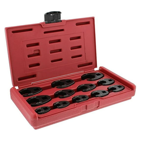 Crowfoot Wrench Set SAE 12-Piece, Jumbo Flare Nut Wrenches for 3/8 & 1/2 Drive Ratchet - Mechanics Tool Set, Heat Treated Molybdenum Steel